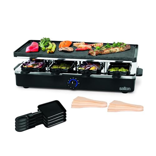 Salton Raclette Indoor Electric Party Grill & Raclette, 8 Person, Black