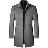 AMZOPDGS Winter 40% Wolle Herren Dicke Mäntel Umlegekragen Herren Mode Wollmischung Mäntel Superior Oberbekleidung Jacke Trench (Grau XXL Code)