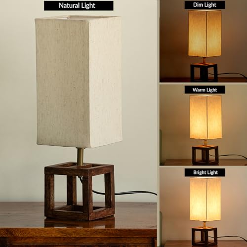 Image of ExclusiveLane 'Aura Light' Mango Wooden Table Lamp for Bedroom Living Room Home Decoration & Bedside Lamp Bed Lamps for Side Table Side Lamp for Bed Room (39.5 Cm, Without Bulb, Handcrafted)