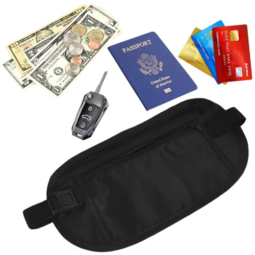 Reise-Geldgürtel, Bauchtasche Hüfttasche mit RFID Blocker für Damen und Herren, Fanny Pack, Versteckte Brieftasche, Reisepass-Geldgürteltasche für Geld, Karten, Pass, IDs Schwarz