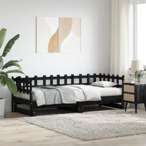 vidaXL Sofá Cama Extraíble, Estructura de Cama, Somier de Invitados, Cama Extensible para Dormitorio Salón, Madera Maciza de Pino Negro 2X(80x200) cm
