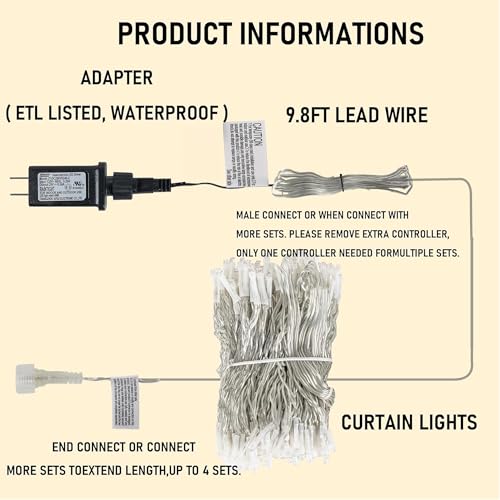 Dazzle Bright 300 LED Curtain String Lights, Valentine's Day Fairy Lights for Bedroom with 8 Lighting Modes, Connectable Waterproof Window Lights Party Wedding Garden Wall Christmas Decor, Pink