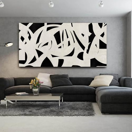 Image of Black and White Abstract Wall Art Mid Century Wall Decor Geometric Art Posters Large Framed Wall Prints for Living Room Bedroom 29x58 Inch