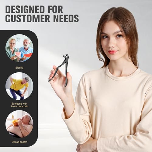 FERYES Cortaúñas ergonómico antideslizante de mango largo para personas mayores, curvatura única, apertura ancha, cortaúñas con recogedor para uñas gruesas de los pies - imagen 7