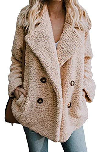 OMZIN Damen Teddybär Mantel Faux Fleece Jacke Taschen Vordere Faux Leistentaschen Zweireihig Casual Coat Lange Ärmel Outwear Beige M OMZIN Damen Teddybär Mantel Faux Fleece Jacke Taschen Vordere Faux Leistentaschen Zweireihig Casual Coat Lange Ärmel Outwear Beige M