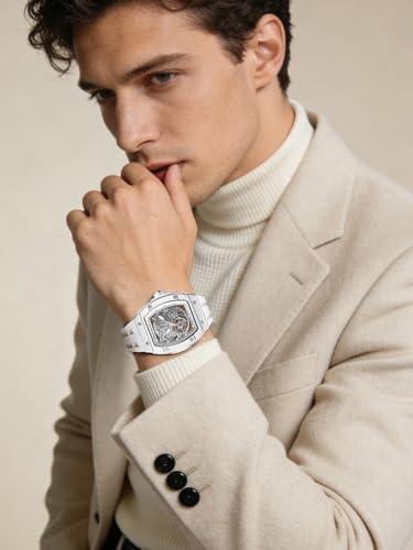 Image of TSAR BOMBA Mens Luxury Watch Automatic Watches for Men 50M Waterproof Japanese Mechanical Movement Tonneau Stainless Steel Case Sapphire Glass Big Face Cool Unique Fashion Gift Men