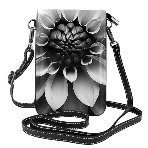 Petit sac téléphone fleur noire et blanche en cuir synthétique souple pour femme