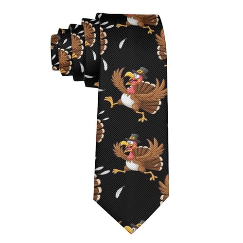 SESLFLKPJK Mens Fashionable Thanksgiving Cute Funny Turkey Art Necktie - Lightweight Skinny Wedding Ties Necktie Party Tie for Dinner Party Groom Uniform