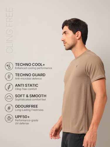 Image of TECHNOSPORT Men's Slim Fit Polyester Activewear Sports T-Shirt with Moisture-Wicking Comfort for Workout, Running & Gym