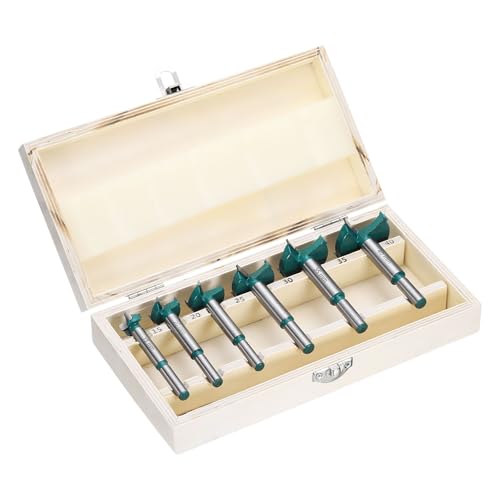 QUARKZMAN 6pz Punta Trapano Forstner Set 15/20/25/30/35/40mm (19/32 25/32 1 1-3/16 1-3/8 1-9/16) Punta in Carburo per Legno Apri Fori per Cerniere Falegnameria con Scatola di Legno