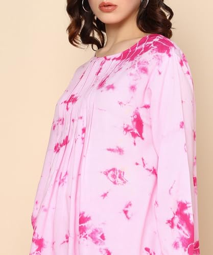 Image of Maaesa Pink Split Tie Dyed Rayon Staple Top