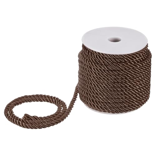 M METERXITY 22 Yardas De Cuerda Trenzada, 5mm/0.2' Cuerda De Poliéster Suave Color Café, Cordón Decorativo 3 Hebras para Bolsas De Regalo/Manualidades/Decoración del Hogar/Sujetacortinas