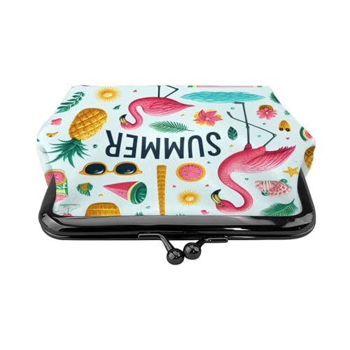 Pu Leather Buckle Coin Purse Flamingo-Sunglasses-Pineapples-Palm Girls Kiss-Lock Change Purse Wallets2