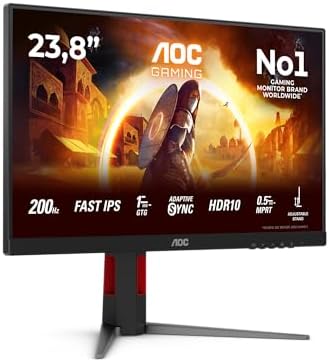 AOC 24G4HA 24 inch FHD Gaming Monitor 200Hz, Fast IPS Panel, 1ms GtG, HDR10, G-Sync Compatible, Height Adjustment, Speakers, (1920x1080 HDMI 2x 2.0 DP 1x 1.4) Black: image 1 of 7