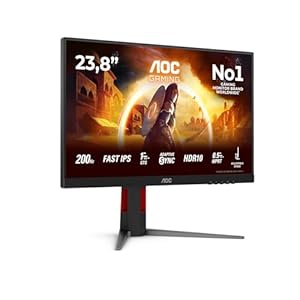 AOC 24G4HA 23.8 Zoll FHD Gaming Monitor, 200Hz, 157 Fast IPS Panel, 0.5ms MPRT, Adaptive Sync, HDR10, G-Sync Compatible, Höhenverstellung,Lautsprech... HDMI 2X 2.0 DP 1x 1.4) Schwarz