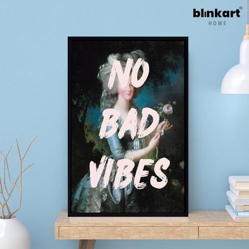 Image of BLINKART Framed Photo - No Bad Vibes | Altered Art Theme | Motivational & Inspirational Wall Art Poster for Home, Bedroom, Living Room, Office, Hotel & Gifting - 12x8 Inch