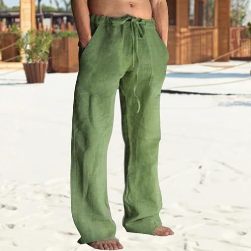 Men's Casual Drawstring Beach Pants Men Baggy Drawstring Linen Loose Fit Pants Mens Casual Linen Trousers3