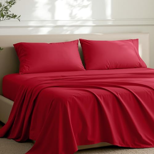 Image of Bare Home Microfiber Pillow Cases - Queen Size Set of 2 - Cooling Pillowcases - Double Brushed - Easy Care - Envelope Closure (Queen Pillowcase Set of 2, Red)