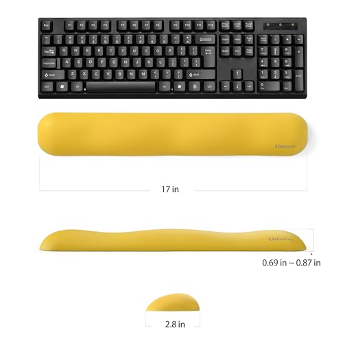 Image of UnivoColors Design-Wave Set of Wrist Rest,Artificial Sheepskin+Memory Foam+Ergonomic+Anti-Slip Gel, Resilience Support During Work and Gaming,Keyboard Accessory,Yellow