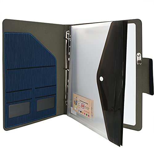 3-Ring Binder Padfolio With Whiteboard Clipboard And Expanded Document Bag, Padfolio Ring Binder Business Organizer Portfolio Case (Blue) #TOP2