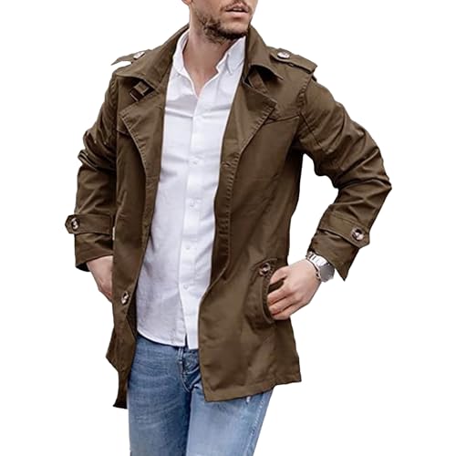 JEKE-DG Mens Classic Slim Fit Trench Coat Notched Lapel Single Breasted Windbreaker Casual Lightweight Overcoat (5X-Large,Grey)