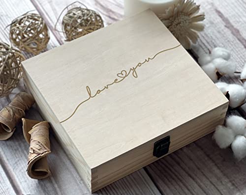 Love You Memory Wooden Decorative Box Gift For Wife Wedding Gift For Couples Laser Engraved Custom Box Keepsake Box Memory Box Wooden Art 8.5 x 8 x 2.5 in (Size 2 Natural)