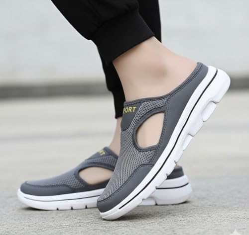 Generic Men's Mesh Sport Slip-On Mule Sneakers, Gray, White Sole Grey - Image 7