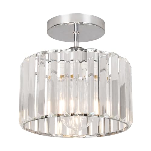 ZYDTRIP Crystal Ceiling Light Fixture Semi Flush Mount Ceiling Lamp Modern Silver Crystal Chandelier for Living Room Hallway Dining Room Kitchen