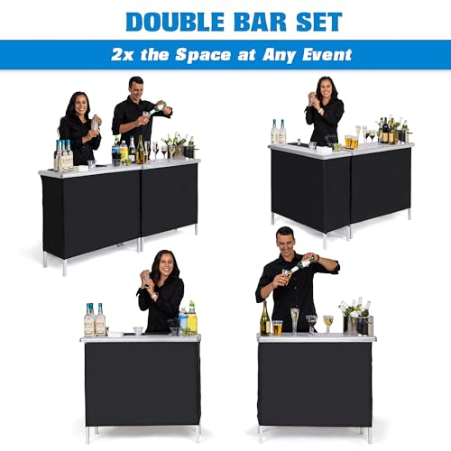 GoBar Portable Double Bar Table Set - Mobile Bartender Station for Events - Includes Carrying Case
