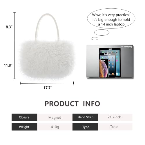 Image of Women's Fuzzy Tote Bag Curly Handbag Furry Shoulder Bag Large Plush Top Handle Purses Winter