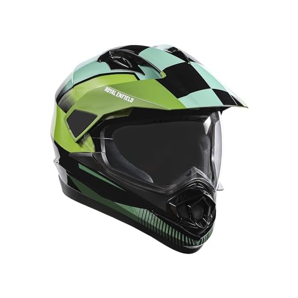 Royal Enfield Escapade Chequer ISI and Dot Certified Offroad Riding Motorcycling Helmet Light Green (XL) 60 Cm