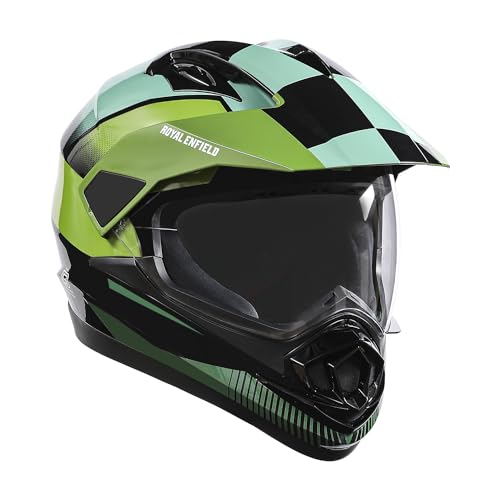 Image of Royal Enfield Escapade Chequer ISI and Dot Certified Offroad Riding Motorcycling Helmet Light Green (XL) 60 Cm