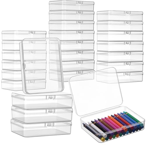 Image of Dunzoom 25 Pcs Plastic Crayon Boxes with Lids, 4.53 x 3.35 x 1.1 Inches Stackable Small Storage Organizer Containers Crayon Pencil Case for Art Crafts Jewelry Beads Office Supplies(Clear)