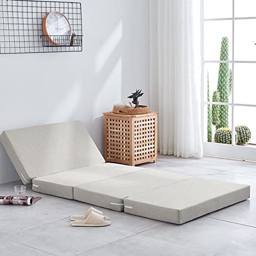 Portable Foldable Foam Futon Bed - 200cm Long, Removable Cover, Non-Slip Base, Ideal Space-Saving Mattress for Guests &amp; Small Rooms, Comfortable Floor Sleeping Solution
