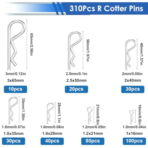 Image of 600Pcs 304 Stainless Steel Cotter Pins Assortment Kit - Hitch Pin Clips for Locking Systems | Ideal for Farm Tools, Tractor Implements, and Accessories