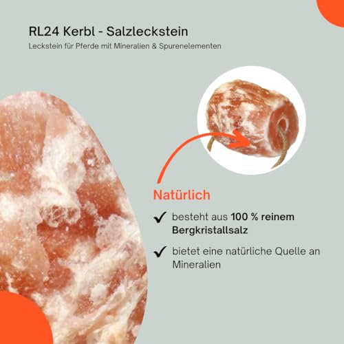 RL24 - Kerbl Salzleckstein – Leckstein für Pferde mit Mineralien & Spurenelementen – Pferdeleckerlis aus 100% Bergkristallsalz – Mineralleckstein mit Kordel – Zusatzfutter – 1 x 1750 g