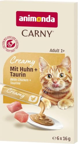 animonda Carny Creamy Katzensnack mit Huhn + Taurin (6 x 15g) Premium cremiger Katzensnack für anspruchsvolle Feinschmecker