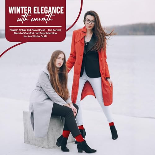 Women's Classic Cable Knit Acrylic Crew Socks Warm Cozy Crew Socks Lightweight Breathable Casual Socks Comfort Gift 2 Pairs3