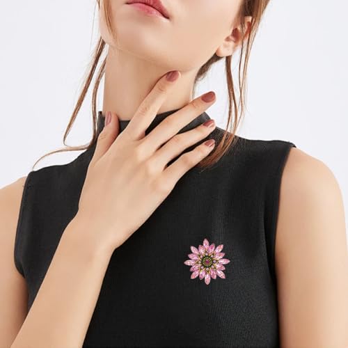 Image of Large Crystal Flower Brooch Pin for Women Red purple pink green Rhinestone Flower Lapel Pin Wedding Party Birthday Dance Banquet Dress Suit Ceremony Clothes Hat Bag Accessories Jewelry