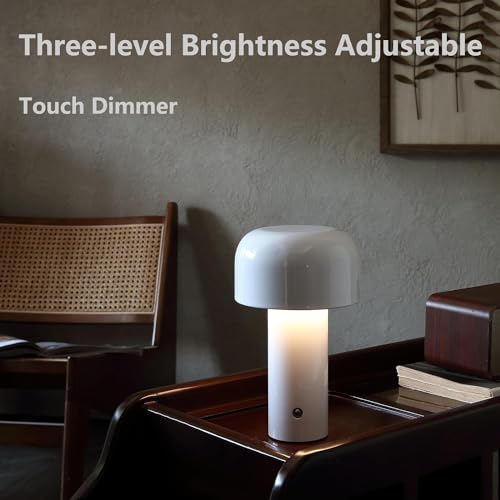Image of NYRWANA LED Rechargeable Table Lamp for Home Decoration, Bedroom, Bedside - Stepless Dimming, 3 Colour Touch Control - Metal (White)