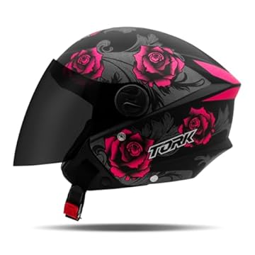 Pro Tork Capacete Aberto New Liberty Three Flowers, Viseira Fumê, Pink/Preto, Tam. 58