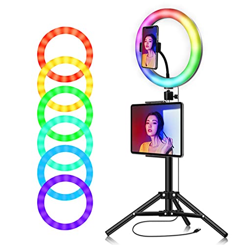 RGB LED Ring Light 10 Pollici Ringlight Kit di Illuminazione Colori Regolabile Temperatura Colore Luminosità per Trucco Live Streaming Riprese Video Selfie Fotografia creativa