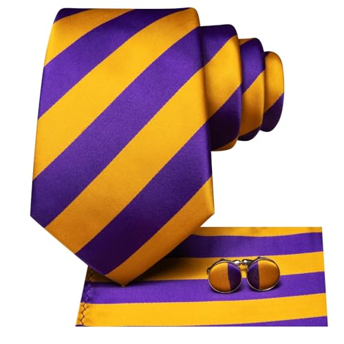 Image of Dubulle Mens Tie and Lapel Pin Paisley Striped Floral Necktie for Men Pocket Square Cufflinks 4PCS Set Wedding Party