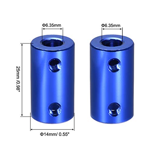 Uxcell 1/4 Inch To 1/4 Inch Bore Rigid Coupling Set Screw L25Xd14 Aluminum Alloy,Shaft Coupler Connector For 3D Printers, Motor Accessories,Dark Blue,2Pcs #TOP2