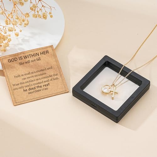 Image of Mustard Seed Cross Necklace for Teen Girls Women, Moving Mountains Faith Christian Religious Birthday Jewelry Gifts