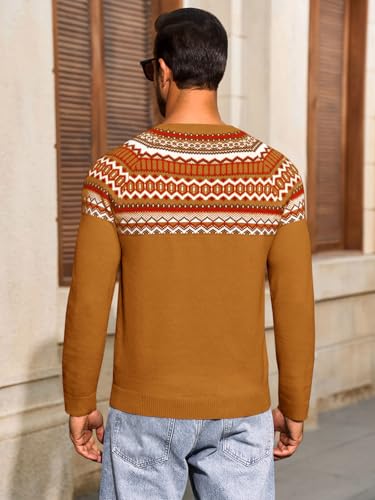 Runcati Mens Crew Neck Sweater Casual Fair Isle Knit Pullover Long Sleeve Fall Winter Chunky Sweaters4