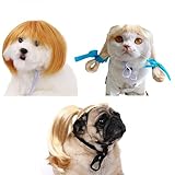 MuYaoPet 3 Packs Dog Cat Wig,Pet Wigs Costume for Halloween Christmas Parties,Dog Wigs for Small Medium Large Dogs (B(Golden Braid,Blonde Ponytail,Blonder Straight), Fit Most Cats and Dogs)