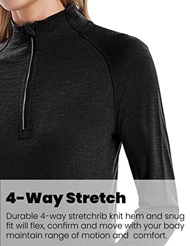 Womens 100% Merino Wool Base Layer Top 220 Midweight Zip Neck Tops for Ski3