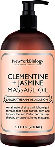 New York Biology Clementine and Jasmine Massage Oil - 100% Natural Ingredients - Sensual Body Oil Made with Essential Oils for Muscle Relaxation and Deep Tissue - 9 oz