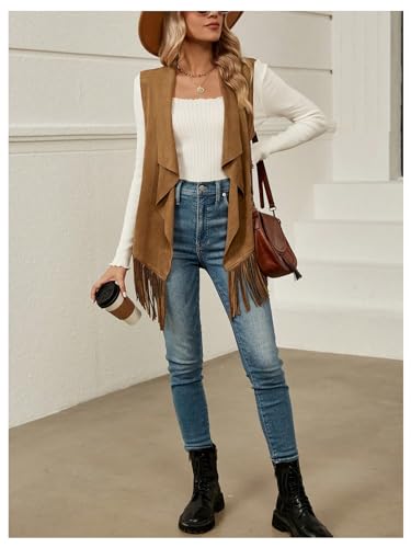 Verdusa Women's Fringe Vest 70s Hippie Sleeveless Western Faux Suede Cardigan Outerwear4